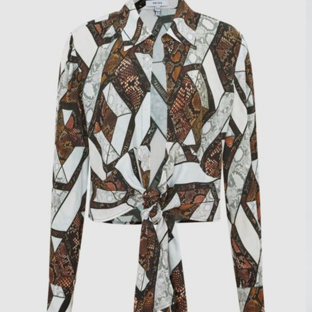 REISS Hallie Tie Blouse - Snake Print